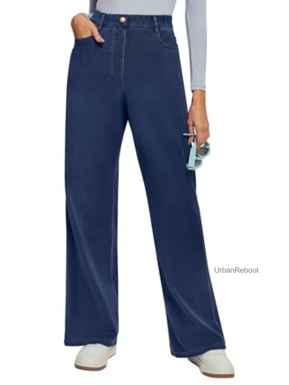 Stretchy Wide Leg Jeans Women High Waisted Pull On Baggy Jeans Casual Denim